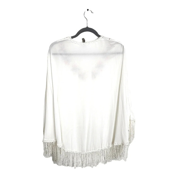XCVI Cream Fringe Poncho Orange Embroidered V-Neck Size S - Picture 5 of 12
